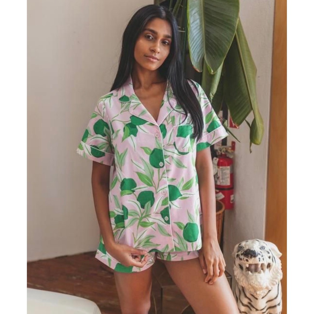 Printfresh Lemon Fruit Print Organic Cotton Pajama Top Womens XXS Lounge Sleep